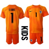 Camiseta Francia Hugo Lloris #1 Portero Primera Equipación para niños Mundial 2022 manga corta (+ pantalones cortos)